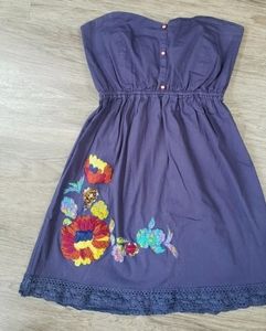 Anthropologie Judith March Strapless Blue Embroidered Floral Mini Dress